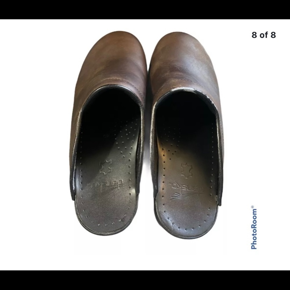 DANSKO ANTIQUE BROWN LEATHER WOMENS CLOGS SIZE 40